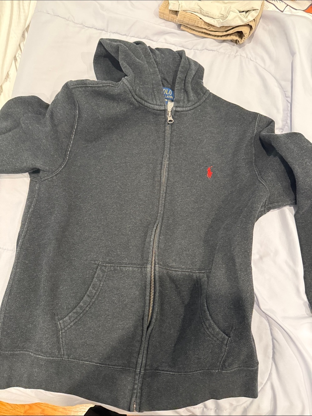 Polo by Ralph Lauren Kids Charcoal Zip Hoodie with Red Pony